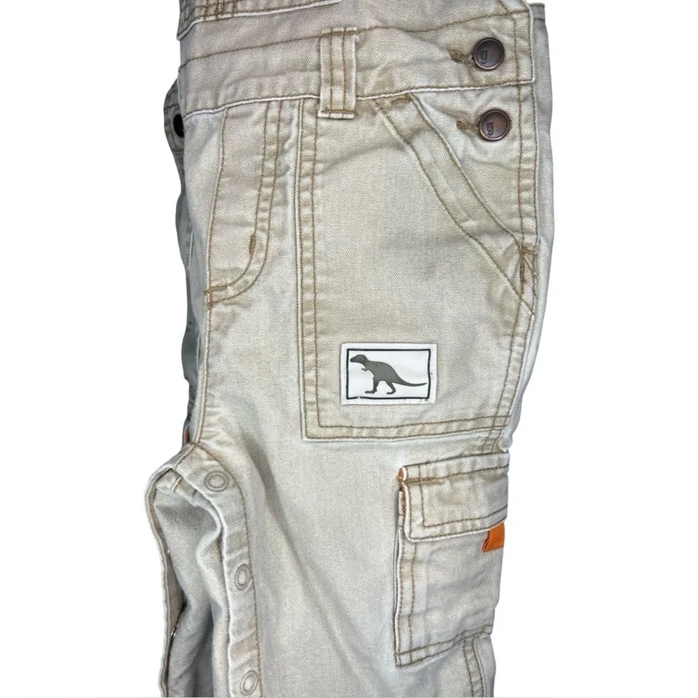 Vintage Gymboree 100% Cotton Tan Denim Canvas Overalls size 12-18mo